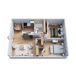 Floor plan for 2 beds, 1 bath, 824 sqft